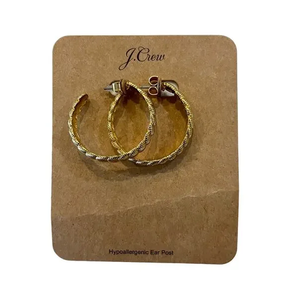 NWT J. Crew Shell "Beach Getaway" 2 1/4" Gold Hoop Earrings - Picture 3 of 8
